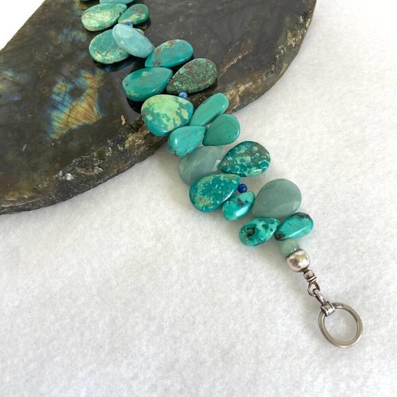 Sterling Silver 925 Teardrop Turquoise Aventurine & Sodalite Beaded Bracelet  7" - Picture 12 of 16